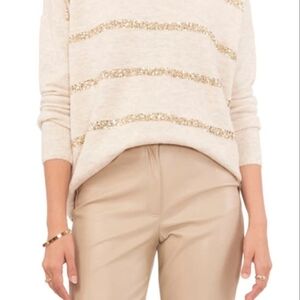 Vince Camuto Cream Sweater with Gold Metallic Stripes